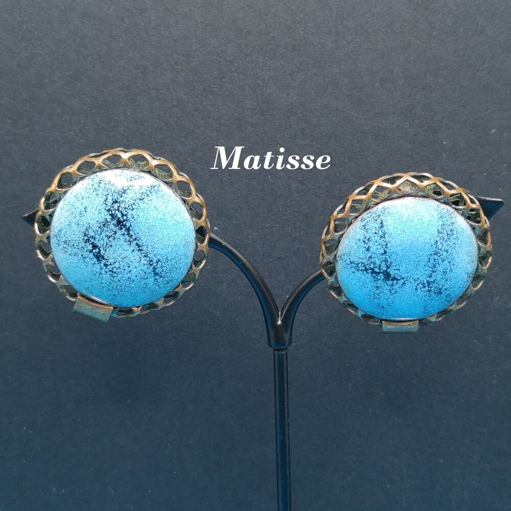 Vintage Matisse Enamel Copper Earrings 1950s 1960s Mid-Century Modern Signed